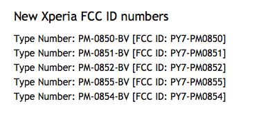 New Xperia FCC ID numbers