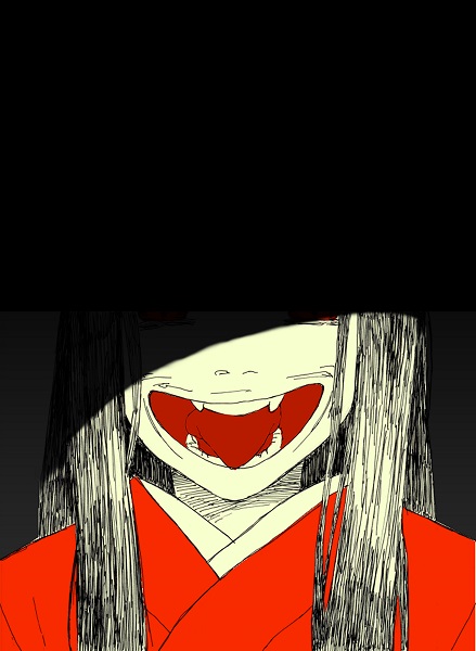 《紅》故事中的女鬼,頓時張開血盆大口,發出吼叫,搭配淒厲嘶吼的音效和動態畫面,增添恐怖氛圍